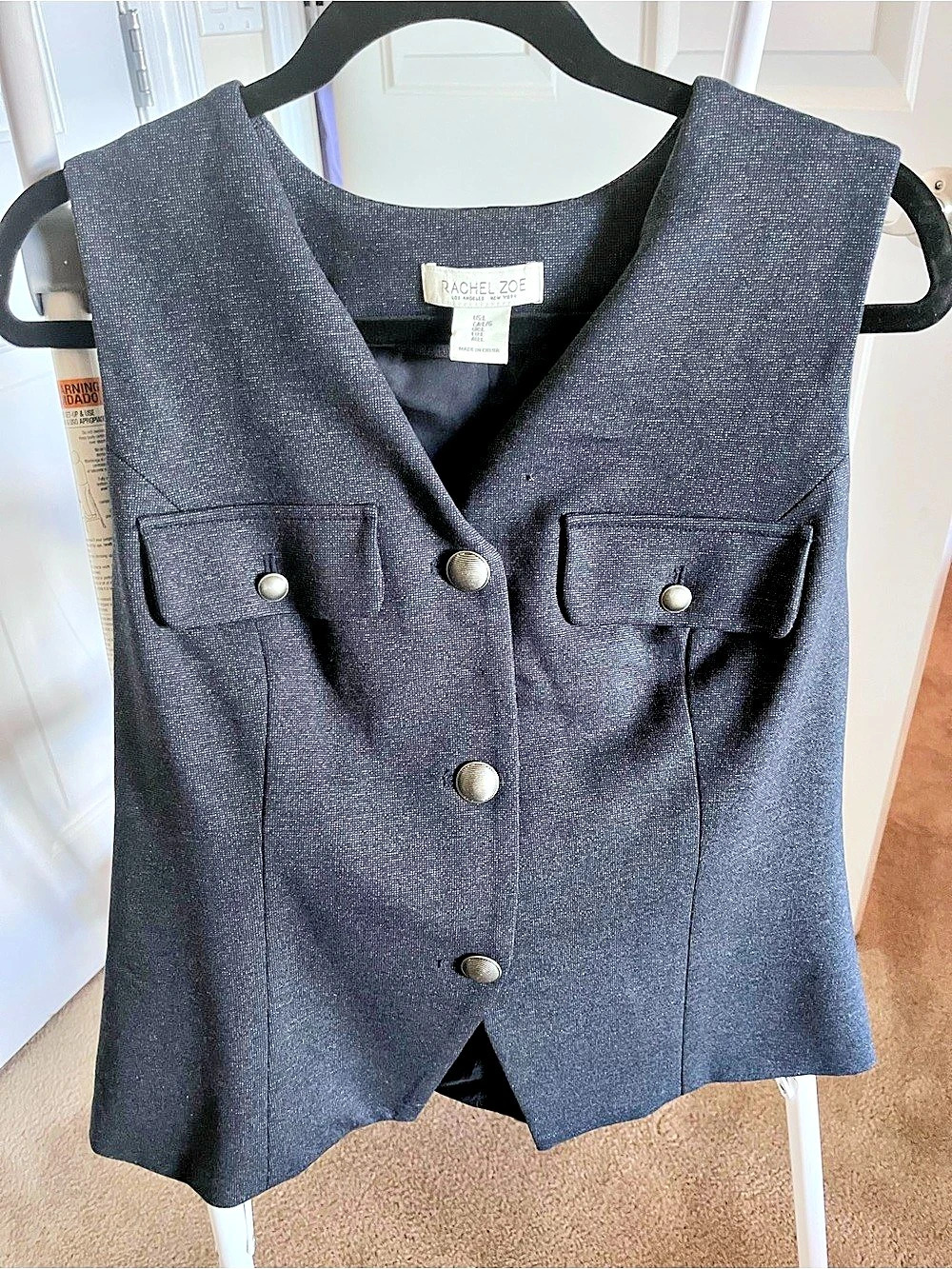 RACHEL ZOE Black Button-Front Vest Size Medium Like New